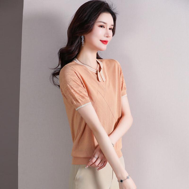 Women's Summer Ice Silk Knit Short-Sleeve T-shirt for Middle-Aged Women