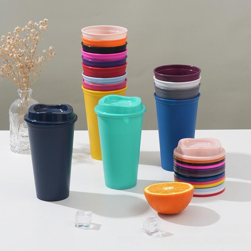 5pcs Plastic Coffee Cup 475ml Single-layer PP Material Cola Cup with Lid Leak-proof Portable Cold Drink Packging Cup Milk Tea Shop Packaged Cup