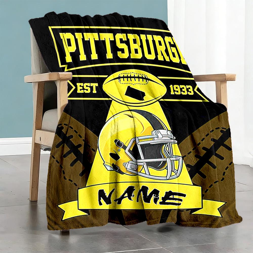 Pittsburgh Football Yellow Style Customize Text Blanket Gift Personalized Blanket Durable Comfort Perfect for Bedding Office Sofa Picnics