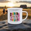 Cute Rabbit Pattern Breakfast Cups Soft Charming Color Milk Cola Mug For Camping Hiking Safe Durable UseHappy Easter Enamel Mug