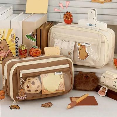 Capybara Student Pencil Bag High Appearance Large Capacity Multi Layers Stationery Bag Student Pen Bag With Sticker For Girls