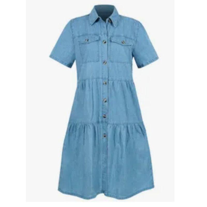 European American Summer New Preppy Style Plus Size Student Lapels Single-Breasted Pocket Short Sleeve Denim Dress Mid Skirt for Women