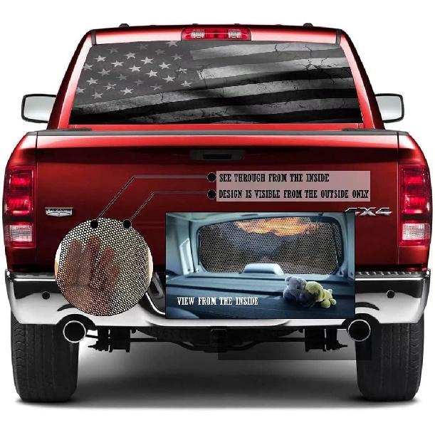 

Black & White American Flag Car Rear Window Sticker Decoration,Perforated Window Film Decals for Truck Back Windshield,Scratch Hidden Car 66 x20