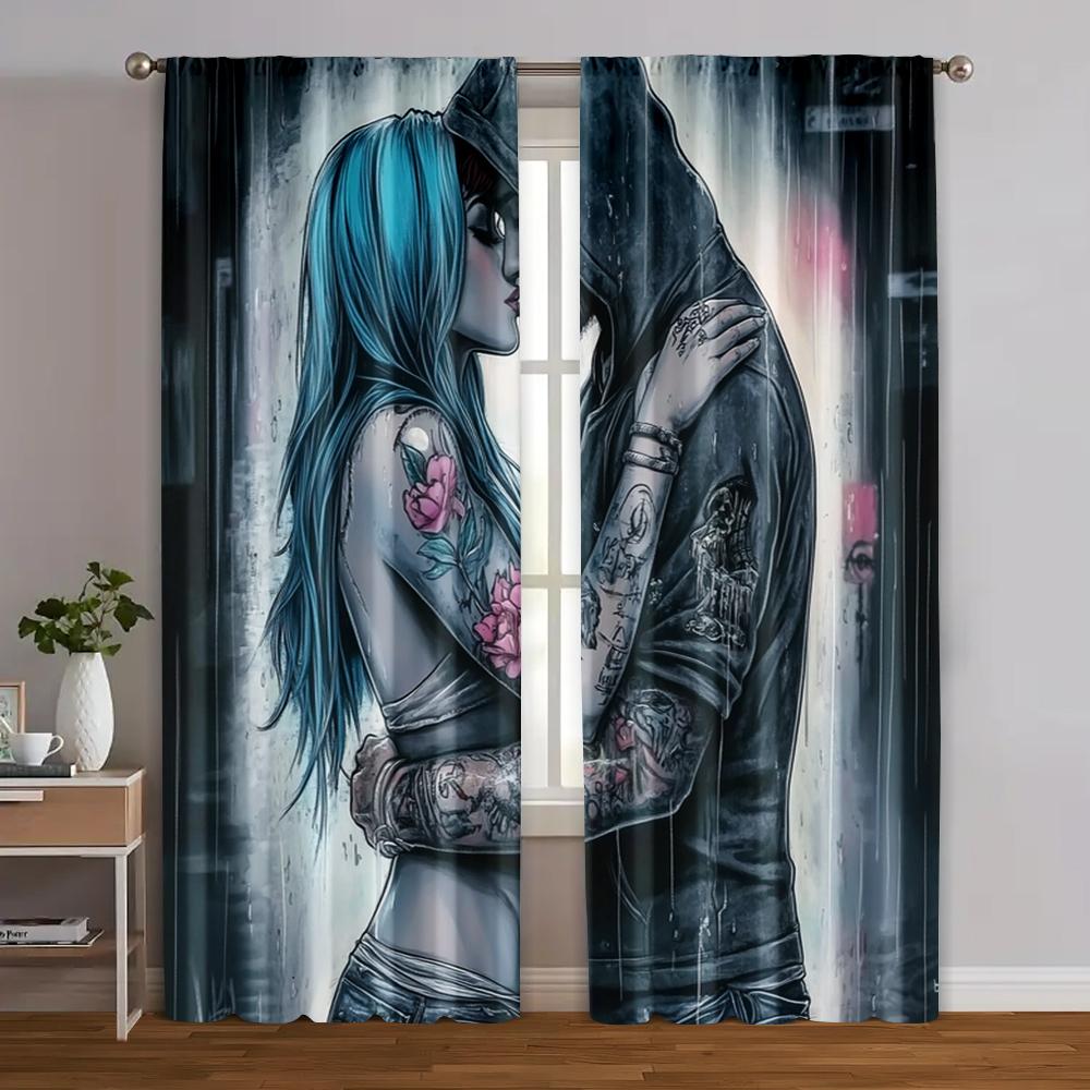 

2pcs, Popular Curtains Valentine s Day Couples Kissing Machine Washable (without rod) Holiday for Study, Living Room, Kitchen - 29x65in(75x166cm)