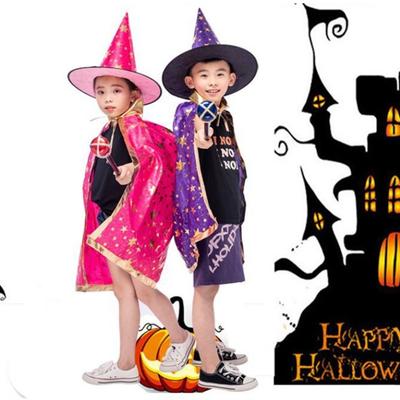 2 Pcs/set Children's Cloak Witch Masquerade Halloween Cosplay Five-star Printing Cloak + Hat