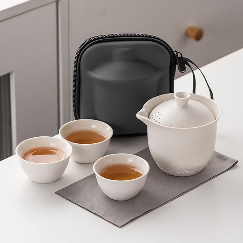 Chinese Style Travel Tea Set, Celadon Cover Bowl Small Set, One Pot, Three Cups, Fast Customer Cup, Portable Kung Fu Tea Maker