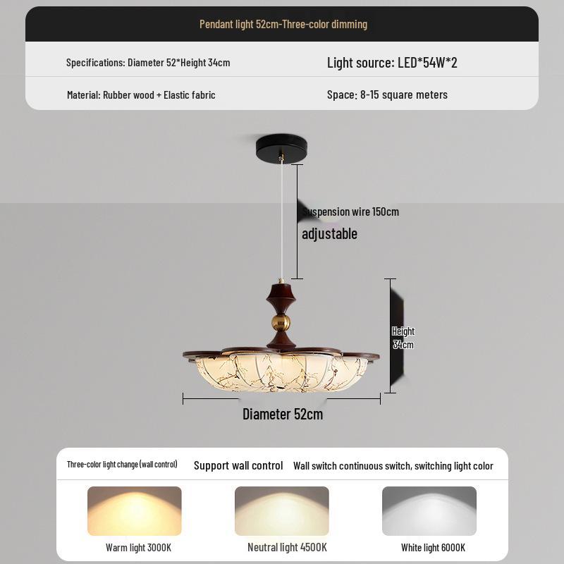 Chinese Song Dynasty Chandelier: Retro Fabric & Walnut Wood Zen Ceiling Light