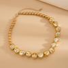 PuRui Vintage Gold Color Smooth Curved Neck Necklace for Women Elegant CCB Beads Necklace Bangle Banquet Zircon Aesthetic Gift