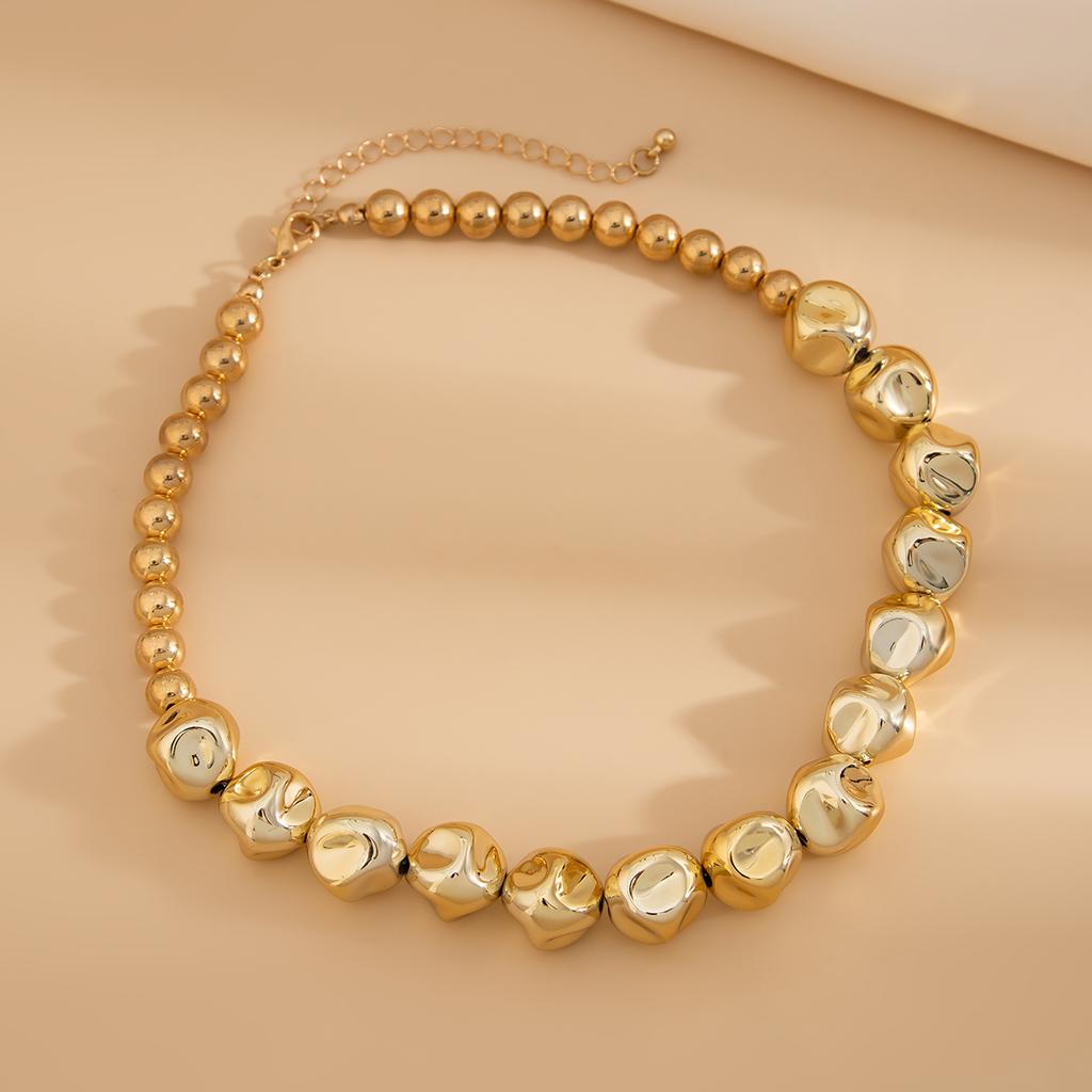 PuRui Vintage Gold Color Smooth Curved Neck Necklace for Women Elegant CCB Beads Necklace Bangle Banquet Zircon Aesthetic Gift