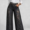 Lace Spliced Denim Pants Elegant Hollow Out Jeans Women Flower Embroidery High Waist Straight Loose Trousers Office Lady Pants