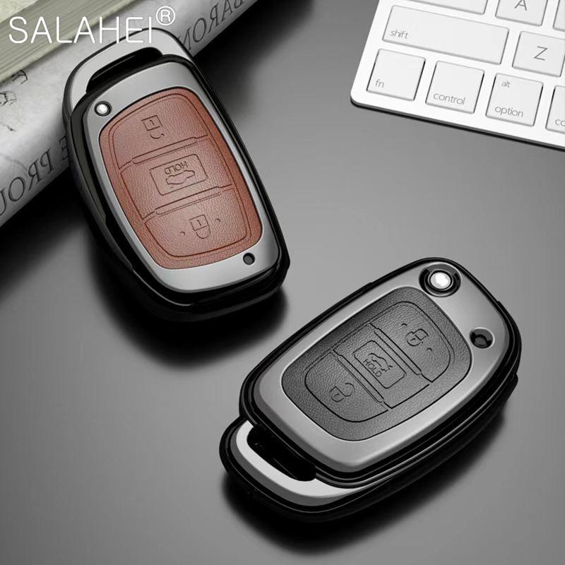 Zinc Alloy+Leather Car Key Case Cover Shell For Hyundai Elantra Tucson I40 I20 I10 Ix35 Ix45 Creta Santa Fe H-1 Auto Accessories