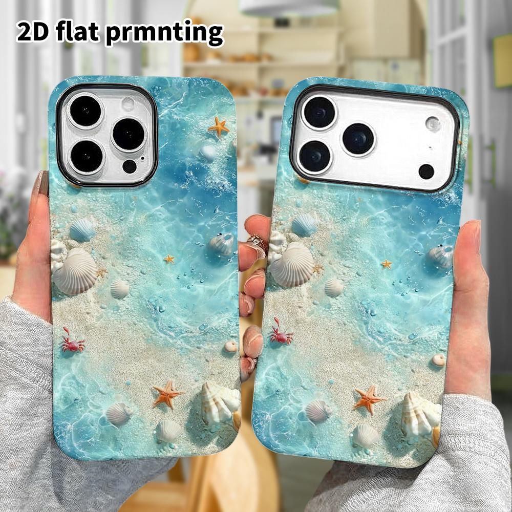 Phone Case: 2D Flat Design Suitable for iPhone 18 17 16 15 14 13 Pro Film Protective Case, Couple Style, Shallow Beach Sea View, Christmas and Hallowe