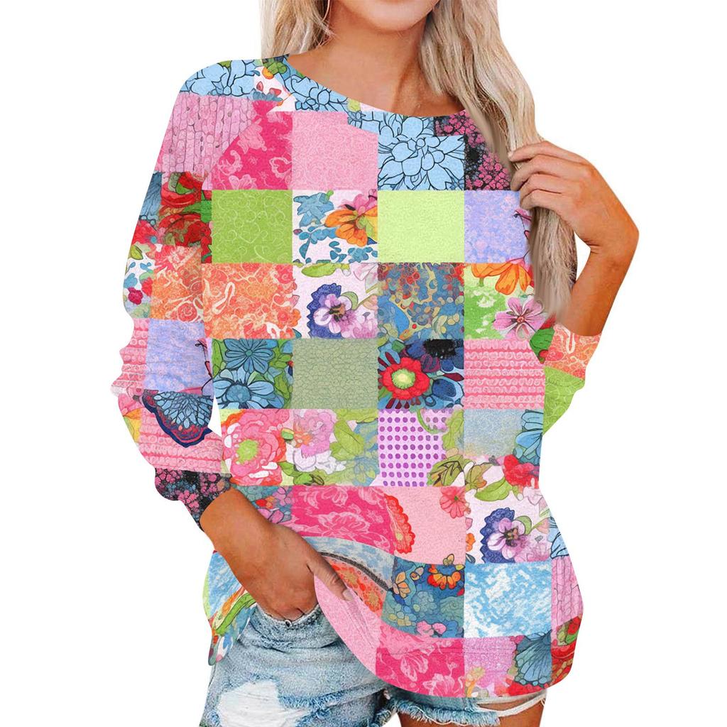 Damen Modisches Rundhals Schulter Langarm Bedrucktes Lässiges Pullover-Oberteil