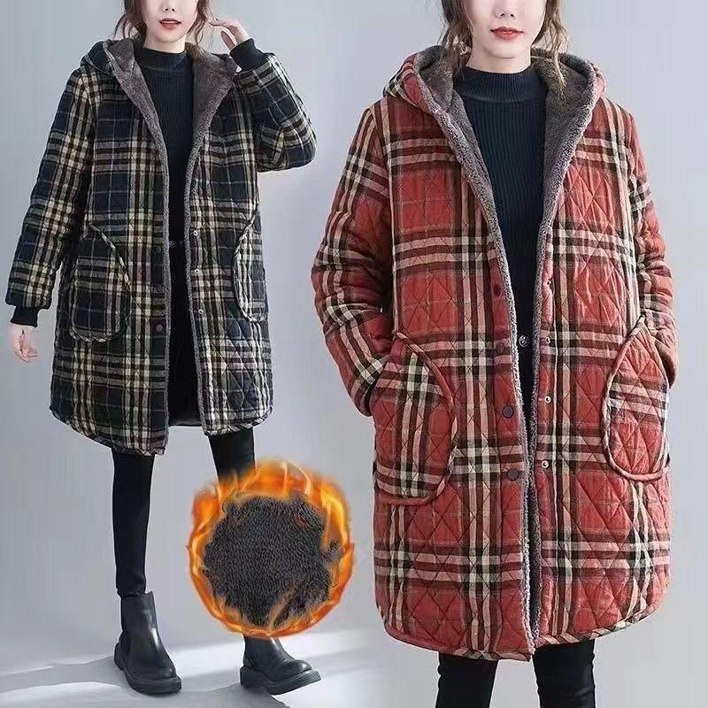 Winter Thickened Cotton Coat for Middle Aged Women Hooded Loose Warm Jacket Plus Size Winter Clothing
