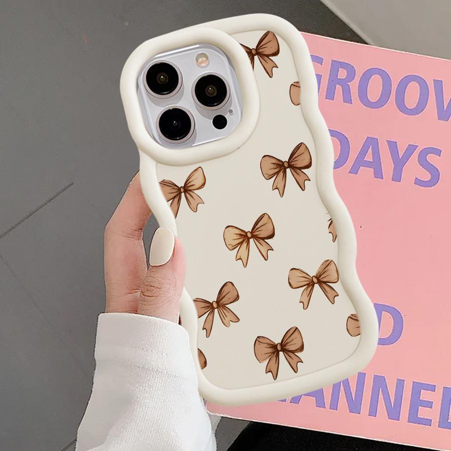 Soft Phone Cover Case for iPhone 17 Air 15 Plus 12 14 8 16 Pro Max 13 XR 11 Pink Bow