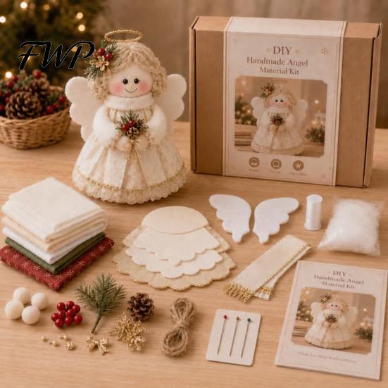 DIY Snowman Sewing Set Christmas Felt Craft Kit, Handmade Santa Gingerbread Elf Creative Art Activity Angel Material Holiday Supplies for Kids Adults