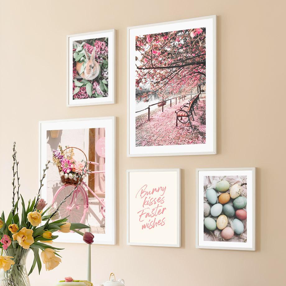 Easter Spring Pink Sakura Farmhouse Fresh Flower Romantic Posters Canvas Painting Wall Art Pictures For Living Room Home Decor