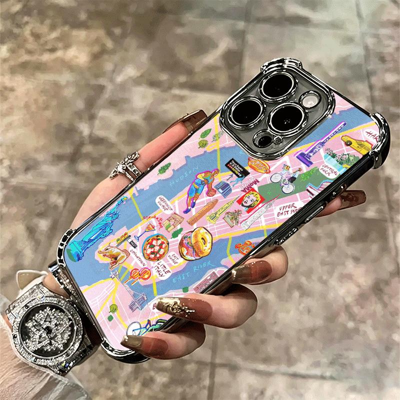 NYC New York City Soft Phone Case For iPhone 15 16 17 Air 14 Pro Max 16E Plus 13 12 Mini Plating Anti-Fall Fundas