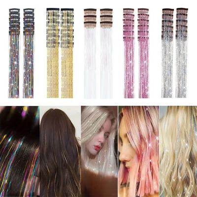 Shiny Glitter Tinsel Hair Extensions Heat Resistant Synthetic Shiny Threads  For Kids Girls Women
