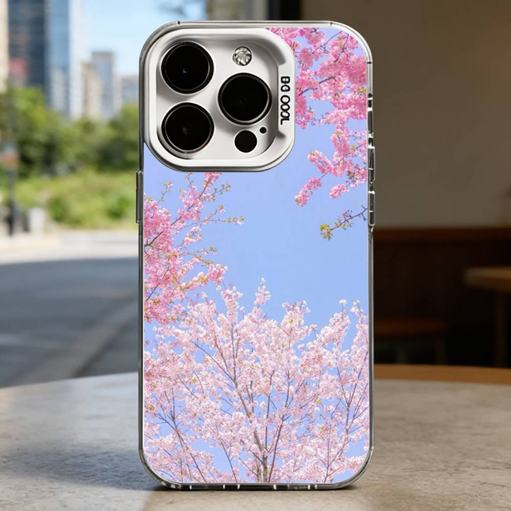 Pink Sakura White Shockproof Phone Case For iPhone 16,15,14,13,12,11,Pro,XS,Max,Plus,Mini,SE