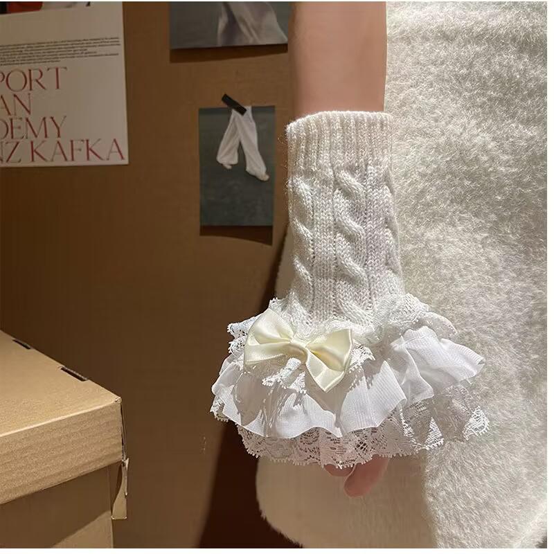 Decorative Thick Arm Sleeves Long Exposed Finger Gloves Knitted Warm Sleeves Halloween Accessories Winter Elastic Arm Cover