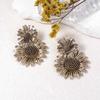   personalized retro screw closure double-layer flower alloy pendant earrings, high-end versatile design women's models