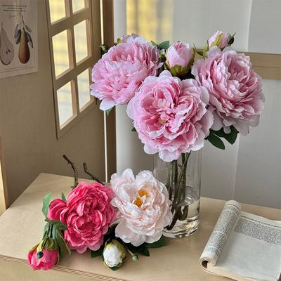 Artificial Peony Flower Faux Silk Peony Bouquet with 1 Bud Fake Floral Arrangement for Farmhouse Home Wedding Table Centerpiece