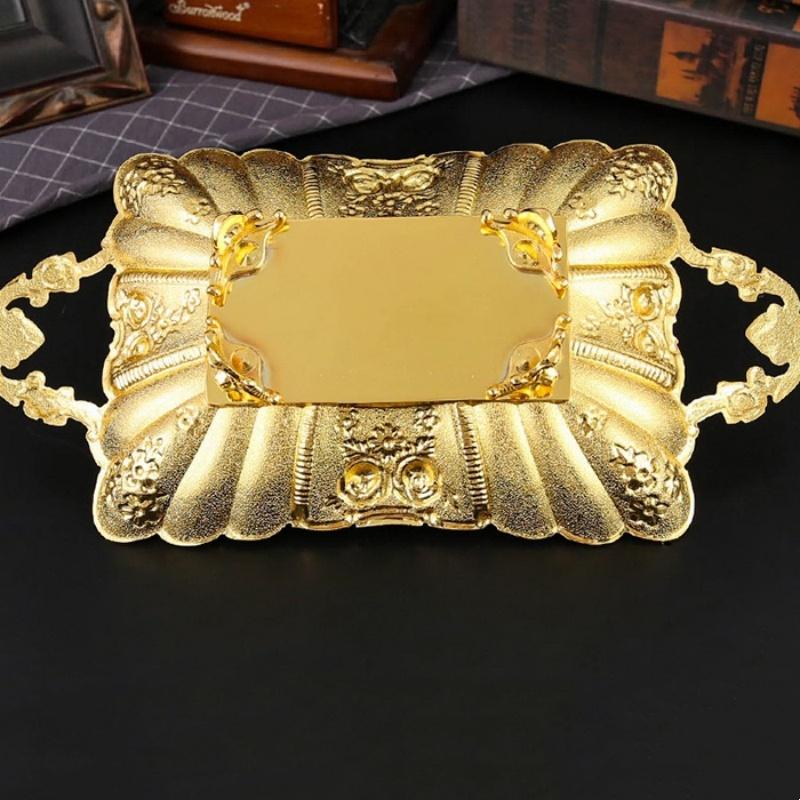Fruit Tray, Alloy Cake Plate, Golden Exquisite Portable Hand Snack Disc,Nuts Organizer Living Room Party Desktop Decoration 28cm