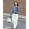 Demana Retro Overture Women's Striped Color-Block Knit Cardigan