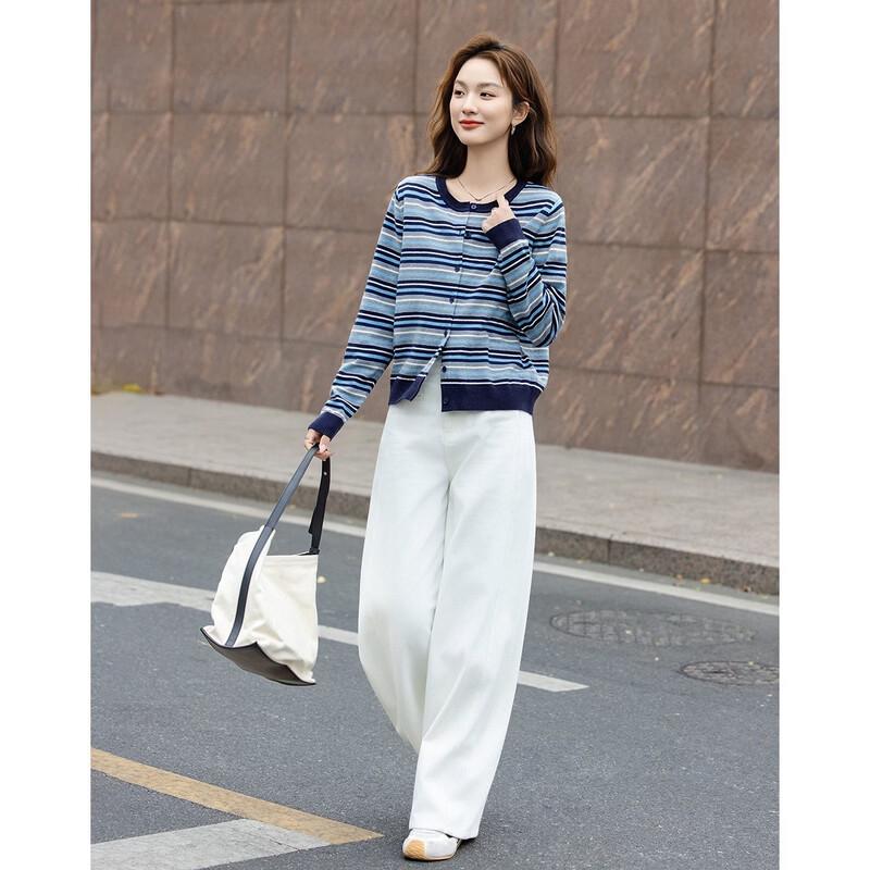 Demana Retro Overture Women's Striped Color-Block Knit Cardigan