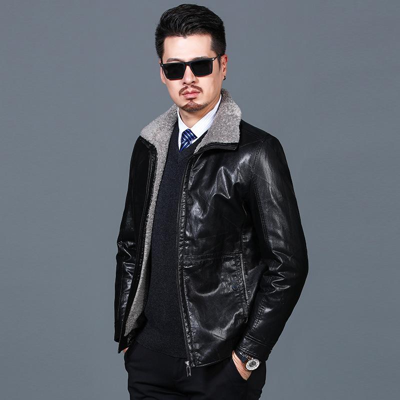 

Зимняя мужская куртка из натуральной кожи с бархатом и утолщенным коротким мехом, мягкая кожаная куртка, теплая мужская куртка среднего возраста 190