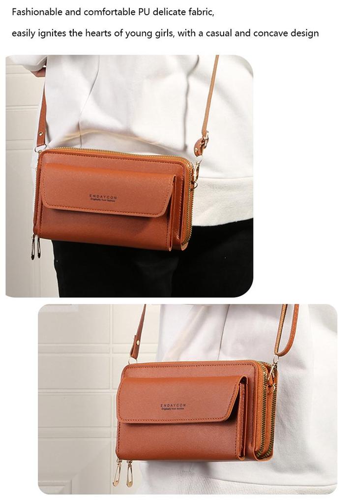 Women's Crossbody Mobile Phone Bag & Long Wallet with Double Zipper - Korean Style Shoulder Bag