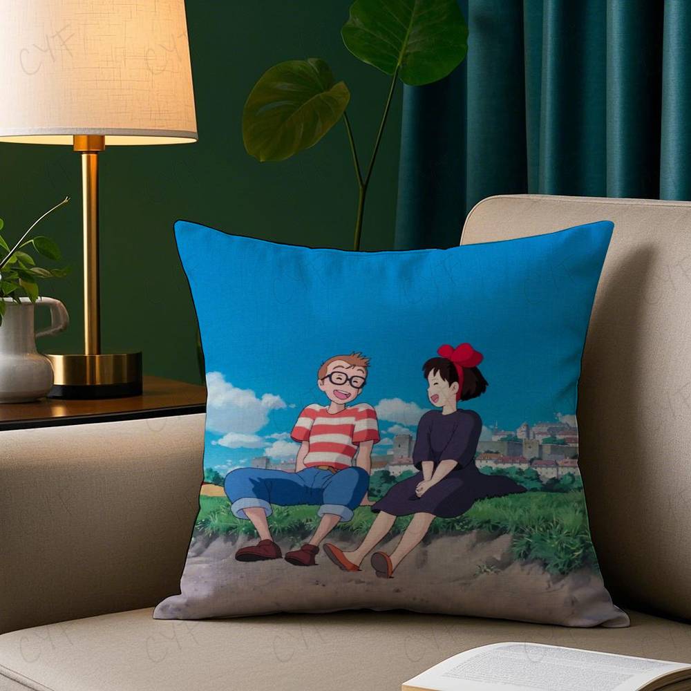 Anime Kwaii K-Kikis D-Delivery Service Pillow Case Anti-dustmite Pillowcase Invisible Zipper Silky Short Plush Sofa Cushion Cove