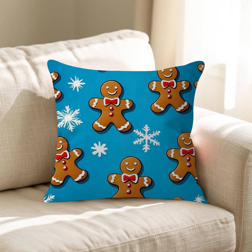 Kawaii Cartoon Christmas Gingerbread Man Maple Design Cushion Cover Happy Autumn Harvest Decor Holiday Decorati Pillow Cover