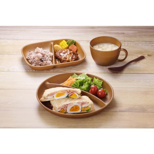 Showa Microwave-Safe Wood-Grain Lunch Plates (Light Brown, Set of 2)