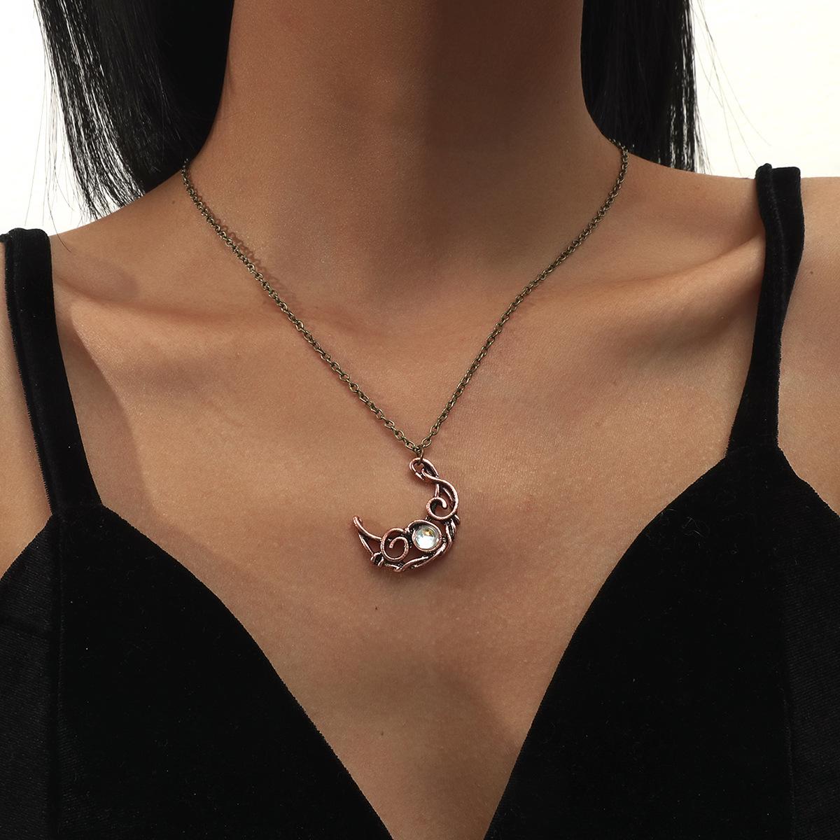 European  American Fashion Hollow Gem Moon Necklace Metal
