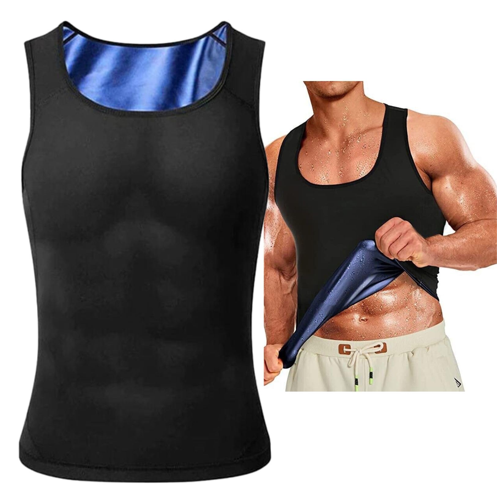 

Мужской костюм для сауны PLEAVIT, майка, жилет для уменьшения потоотделения, нижнее белье для бега и силовых тренировок, моющийся (Синий, 4XL/5XL)