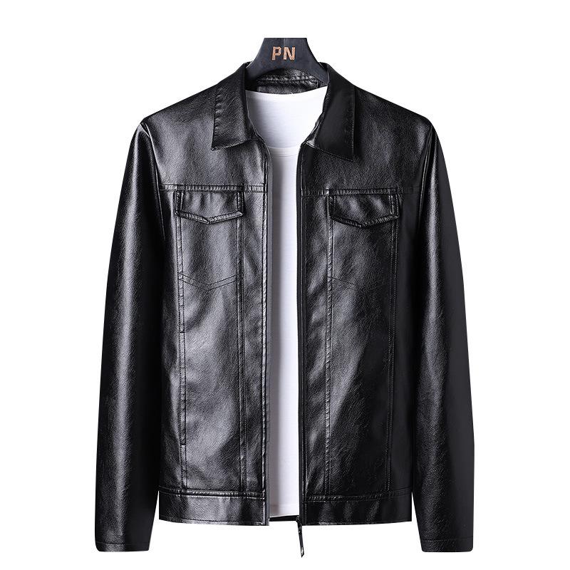 Men's 2023 Leather Motorcycle Jacket - Windproof, Warm, Trendy Outerwear with Lapel for Autumn/Winter