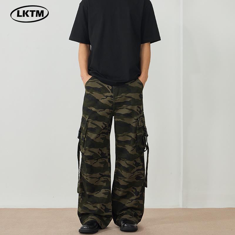 

LKTM Унисекс Американский Ретро Хай Стрит Камуфляжные Брюки - Свободные Прямые Карго с Множеством Карманов и Рядом Пуговиц M (105-120 jin) камуфляжный