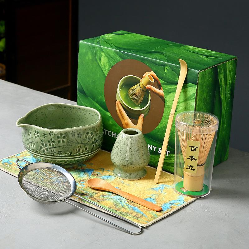 Japanese Style Ceramic Matcha Making Set Ceramic Bowl Matcha Teapoon Whisk Set Matcha Kit Gift Box Tea-making Accessories New