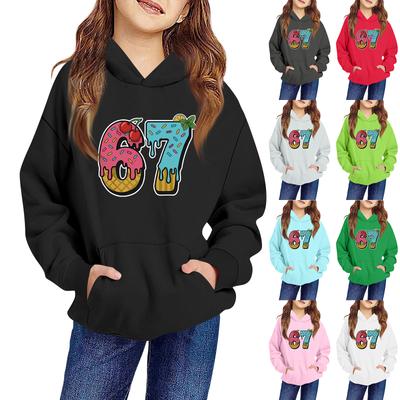 Kids' Long Sleeve Loose Pullover Letter Print Drawstring Hooded Sweatshirt