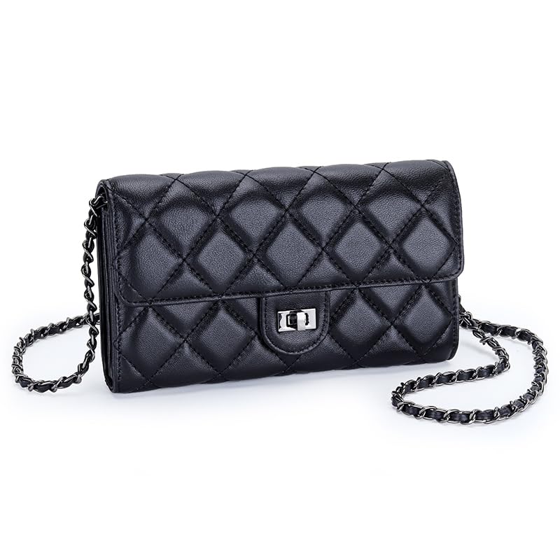 

Гаманець з натуральної шкіри, сумка через плече для жінок, шкіряний гаманець на ланцюжку, гаманець великої місткості, сумка через плече для смартфона, багатофункціональна міні-пошетка чорний