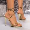 Fashion 11Cm Gold High Heels Sandals for Women Ankle Cross-Tied Stiletto Heeled Party Shoes Woman Plus Size 35-43 Pointed Toe Sandalias