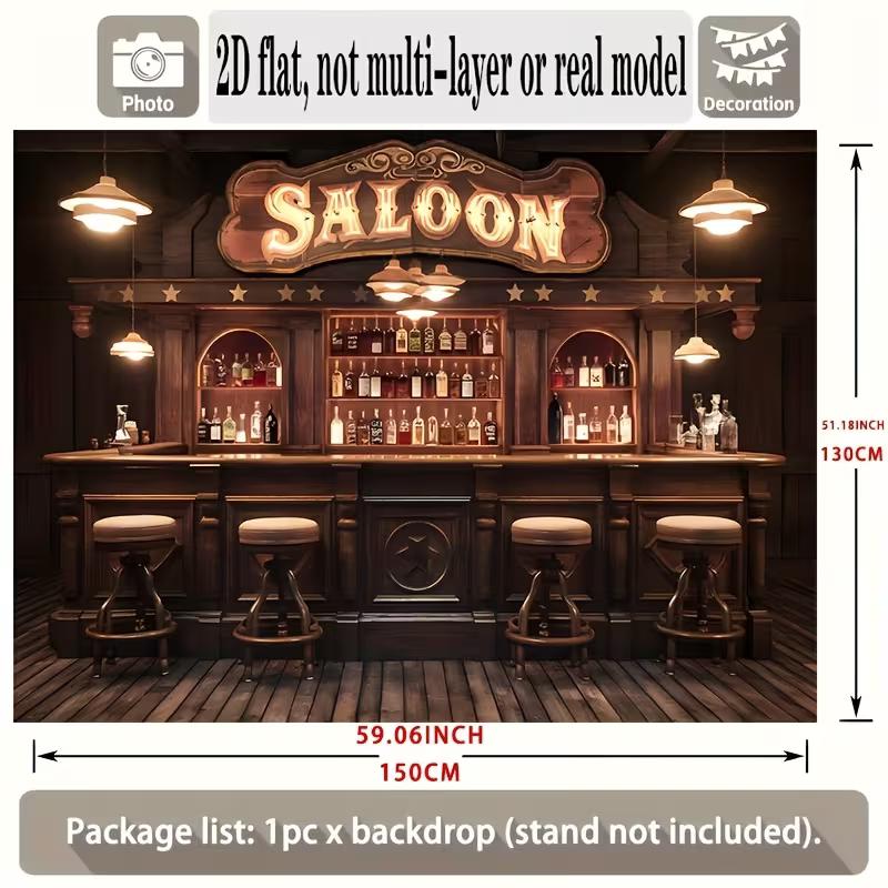 2D Old West Bar Backdrop, Rustic Saloon Pub Themed Photography Background