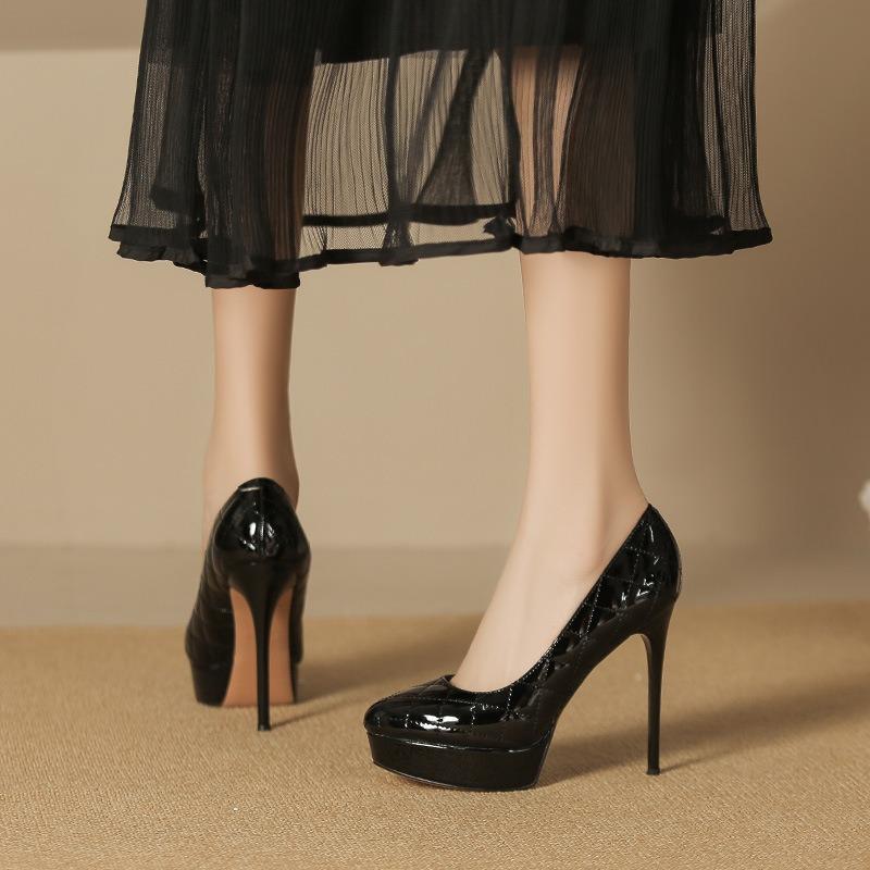 - Scarpe con tacco alto a spillo con tacco sottile e punta arrotondata, da donna, con temperamento sexy, impermeabili, con plateau, scollatura bassa, a quadri, super tacco alto, scarpe singole da donna