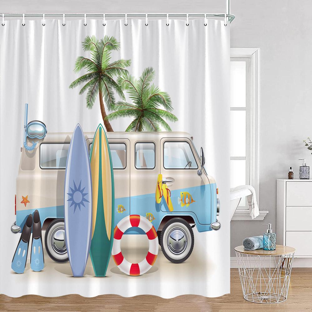 Cartoon Camper Shower Curtains Tree Camping Travel Bus Rv Bathroom Curtain Polyester Fabric Home Decoration With Hooks For Bath