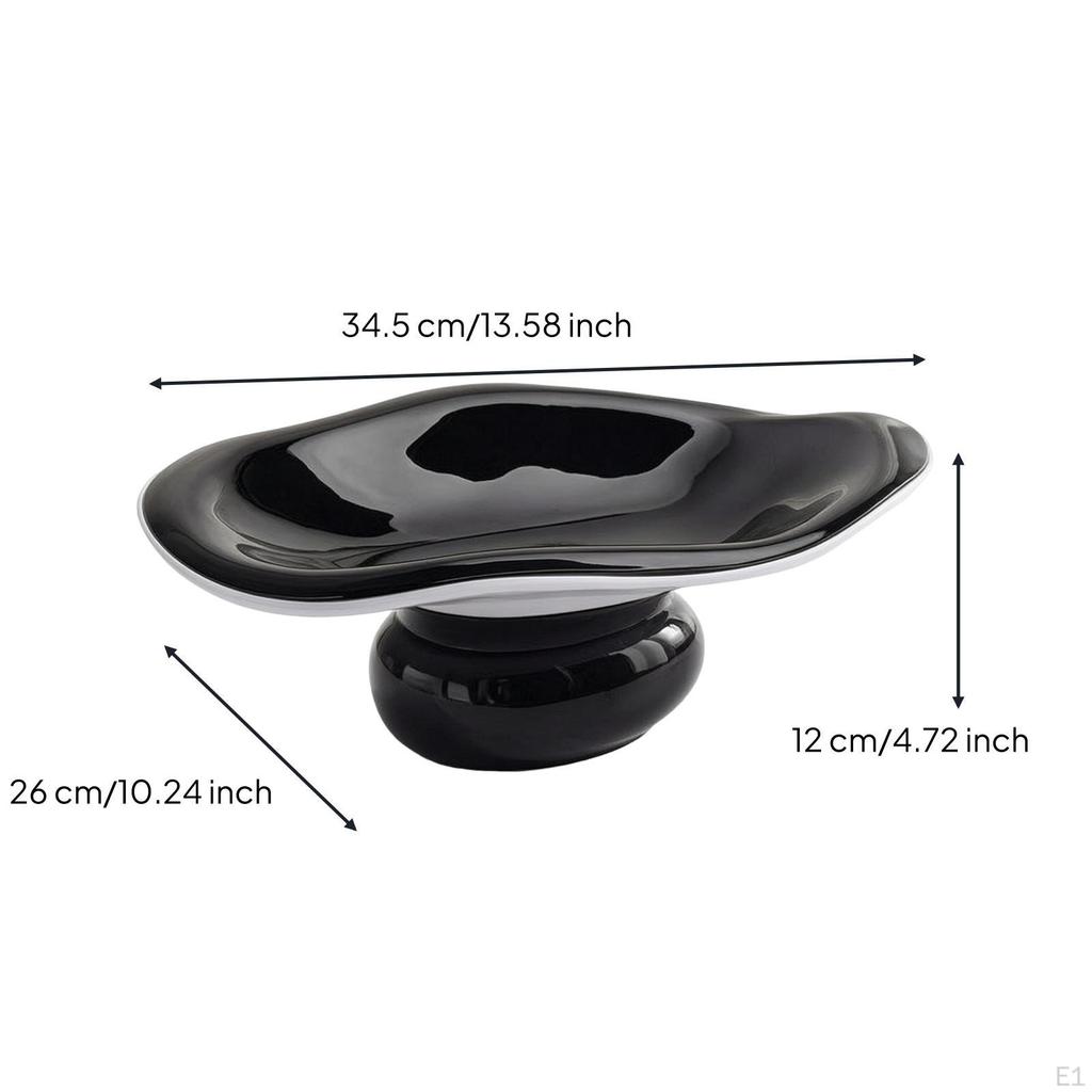 Fruit Platter Glossy Oval Dish with Pedestal Base Irregular Footed Bowl for Coffee Table, Living