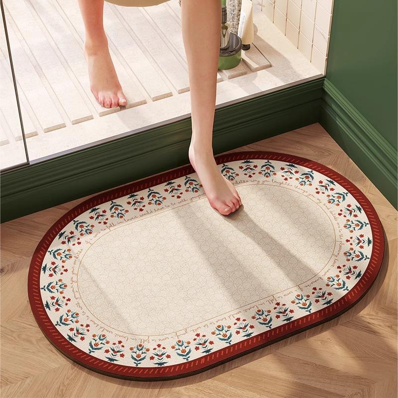 Bathroom Carpet Absorbent Floor Mat Diatom Mud Bath Shower Area Non-slip Mat Plants Flowers Home Decoration Rug for Toilet