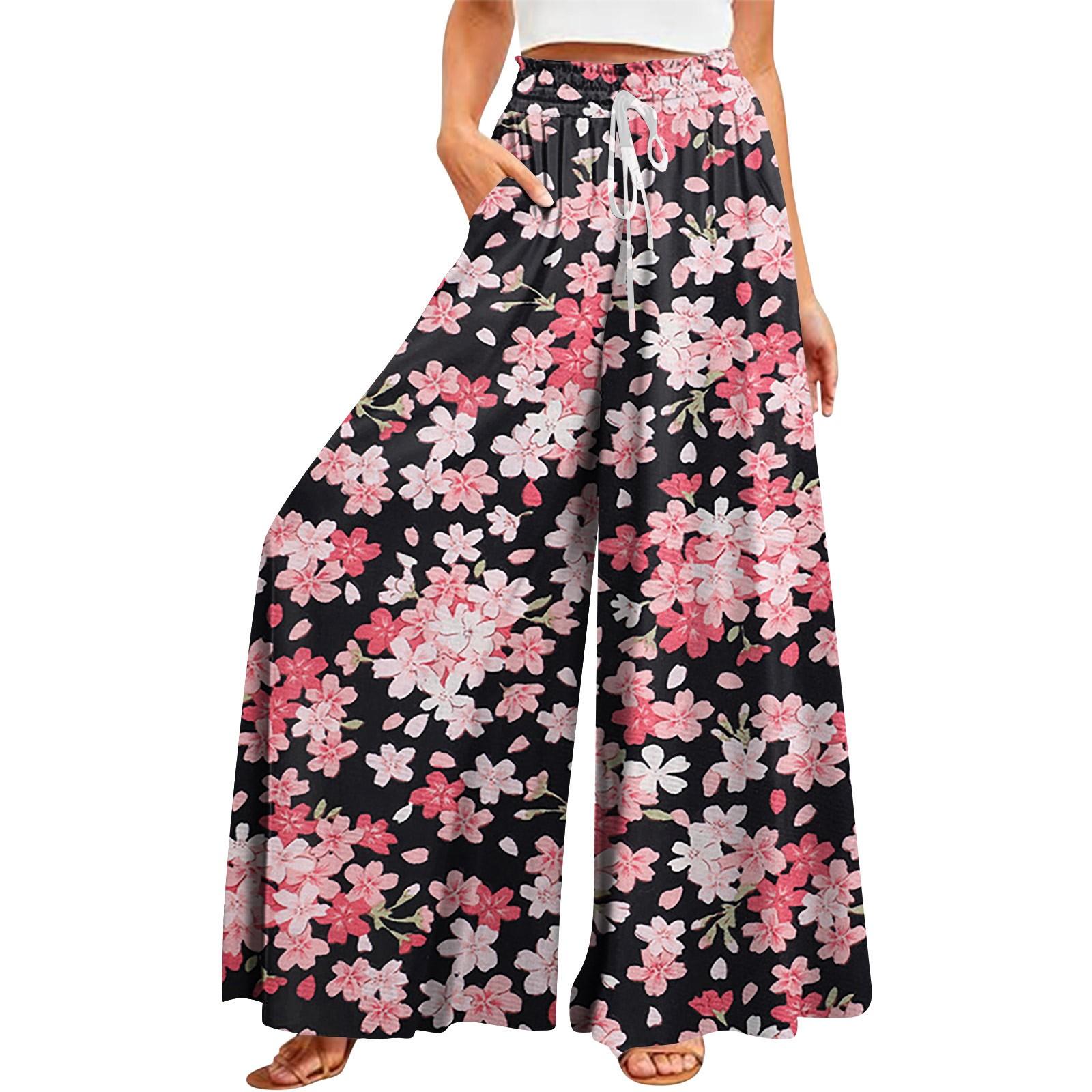 

Женские летние широкие брюки с высокой талией и струящимися карманами, модные повседневные повседневные пляжные брюки в богемном стиле с принтом XXXXL розовый