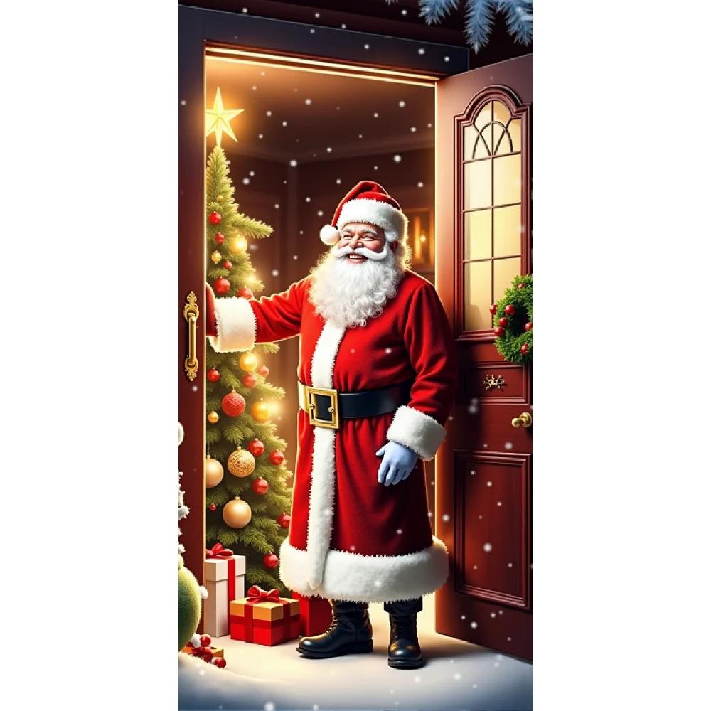 Santa Claus Christmas Door Cover Cloth Lining Decor for Outdoor Garden Kitchen Home Decorations Open the Door Holiday